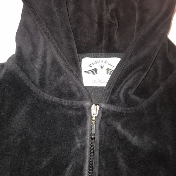 Broken heart athletica BLACK velour hoodie - Picture 2 of 3